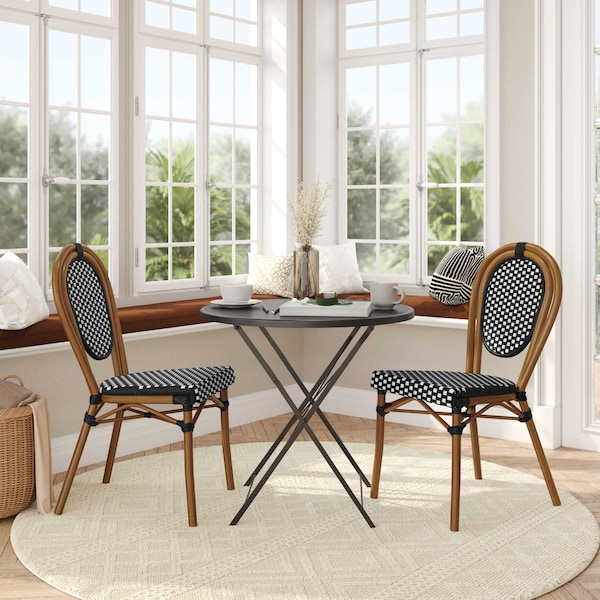 Flash Furniture Lourdes Thonet French Bistro Stack Chair Natural/White PE Rattan and Bamboo Alum Frme, Natural, 2PK 2-SDA-AD642002S-BKWH-NAT-GG - main